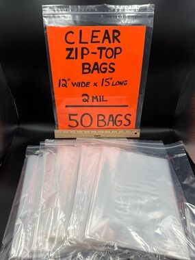50 Clear 12” x 15” Zip-Top Plastic Bags 2MIL